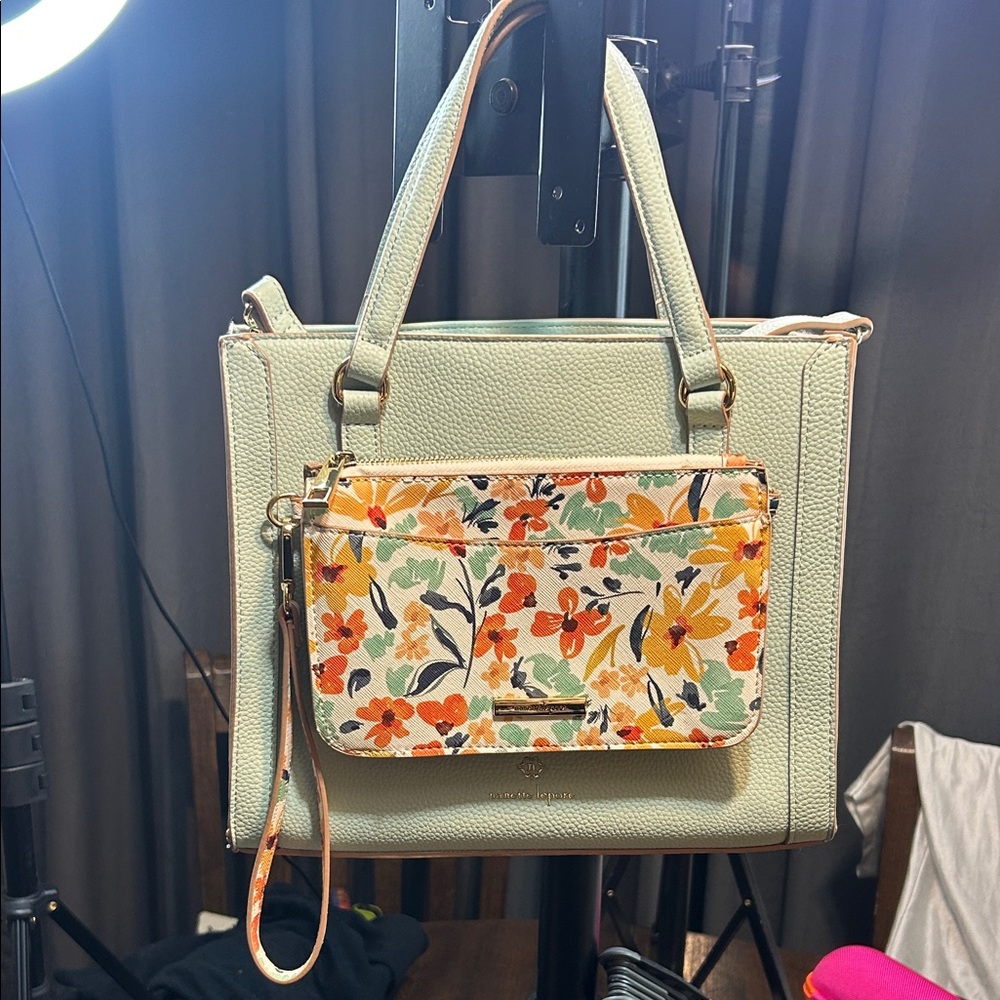 Nanette Lepore Mint Green Floral Shoulder Bag